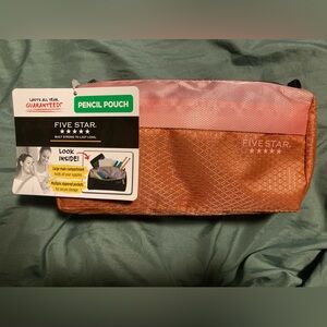 New with Tags Five Star Metallic Coral Orange & Pink Pencil Pouch
